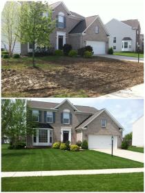 Before a completed lawn seeding project in the Bellbrook