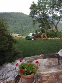 Lawn Doctor lawn seeding expert using seeding machine in Chattanooga