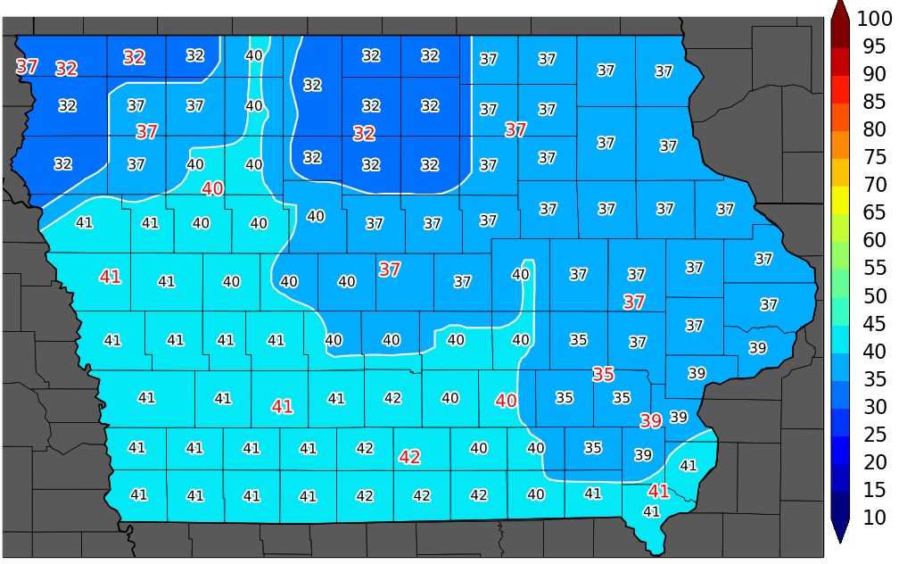 iowa temperature map