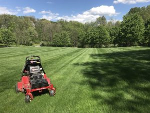 green lawn with lawn aeration equipment