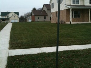 Beautiful dark green front yard showing lawn treatment in Griffith