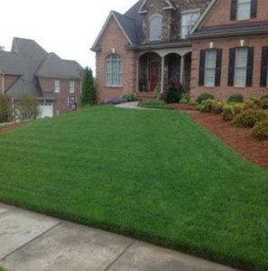 large house with a beautiful front lawn on a hill showing lawn services in Little Rock