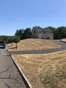 Very brown yard on a sloped surface before using the Hydra Guard program