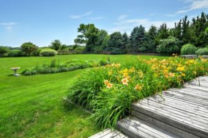 Beautiful backyard and deck showing lawn care services in The Hamptons