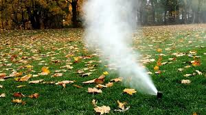Sprinkler spraying over lawn